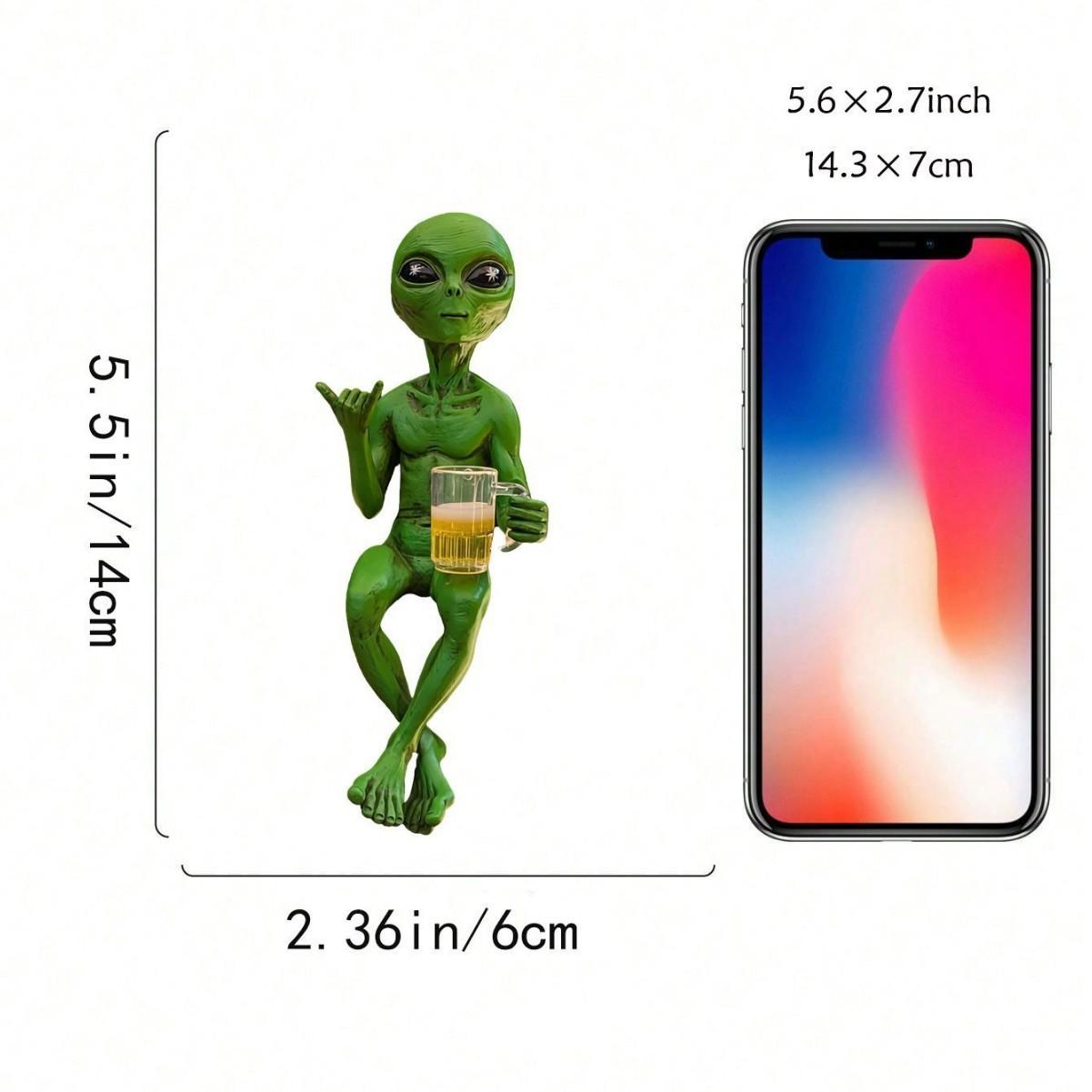 Alien Beer Drinking Statue, Fun Outer Space Decor, Alien Figurine with Beer Mug, Desk or Shelf Display, Sci-Fi Fan Gift