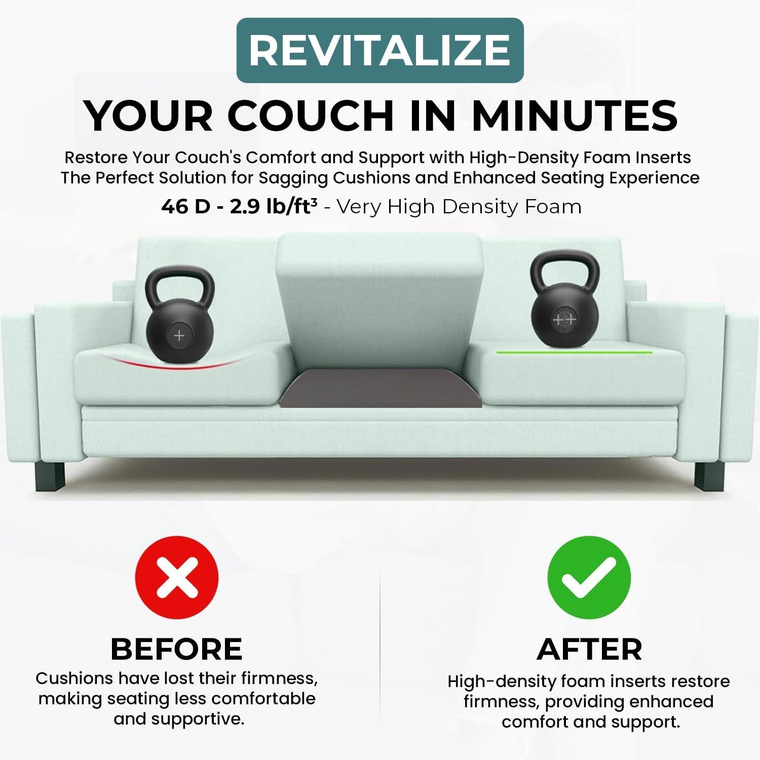 Trapezoidal Sofa Seat Cushion Support Device, High Density Foam Filled Pad, Solves Sunken Seat Problem, Improves Comfort Furniture Padding