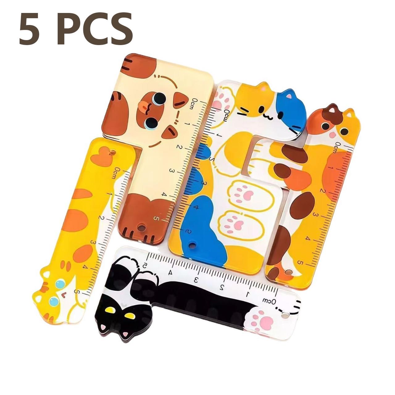 5 Piece Set Portable DIY Mini Acrylic Cartoon Ruler for Elementary School Grades 3-4, Fits Pocket or Pencil Case, Convenient and Fun Learning Tool