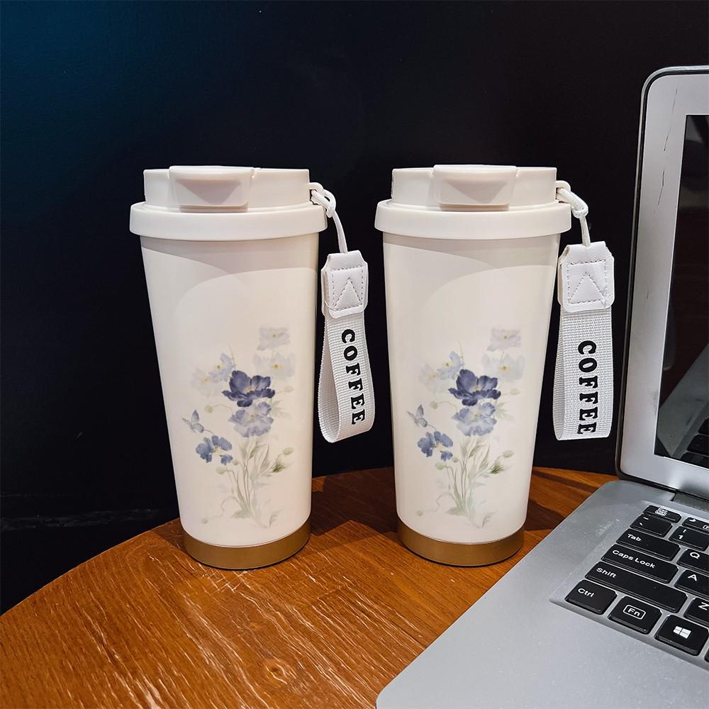 Abstract Floral Coffee Cup, Portable Insulated Tumbler, Keeps Drinks Hot/cold, Boho Style, Ideal for Office, Travel, Sports, Golf