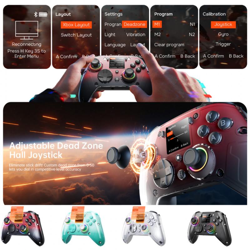 Wireless Gaming Controller with Interactive Screen, 1000Hz Polling Rate, Hall Joysticks & Triggers, 4 Programmable Buttons, Compatible with PC, Switch1, PS4, iOS, Android, New Year's gift, Valentine's Day gift