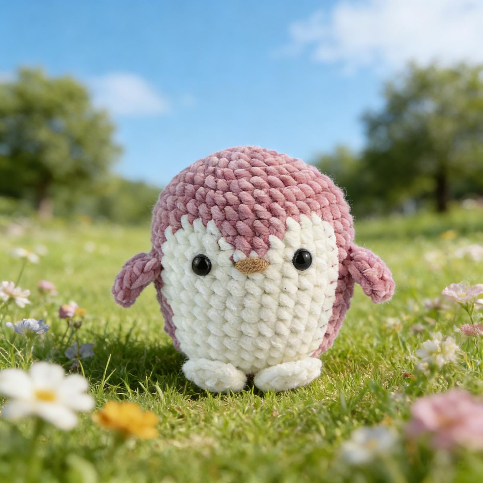 Beginner DIY Crochet Kit, Cute Shiny Plush Penguin, Easy to Learn, Perfect for Doll Gifts, Stress Relief, Knitting Learning, Includes Video Tutorial