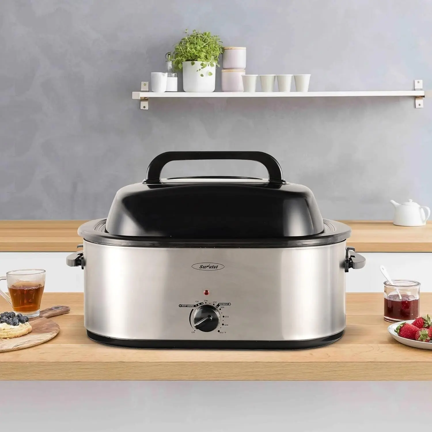 Electric Roaster Oven with Self-Basting Lid, Turkey Roaster with Removable Pan and Rack, Stainless Steel