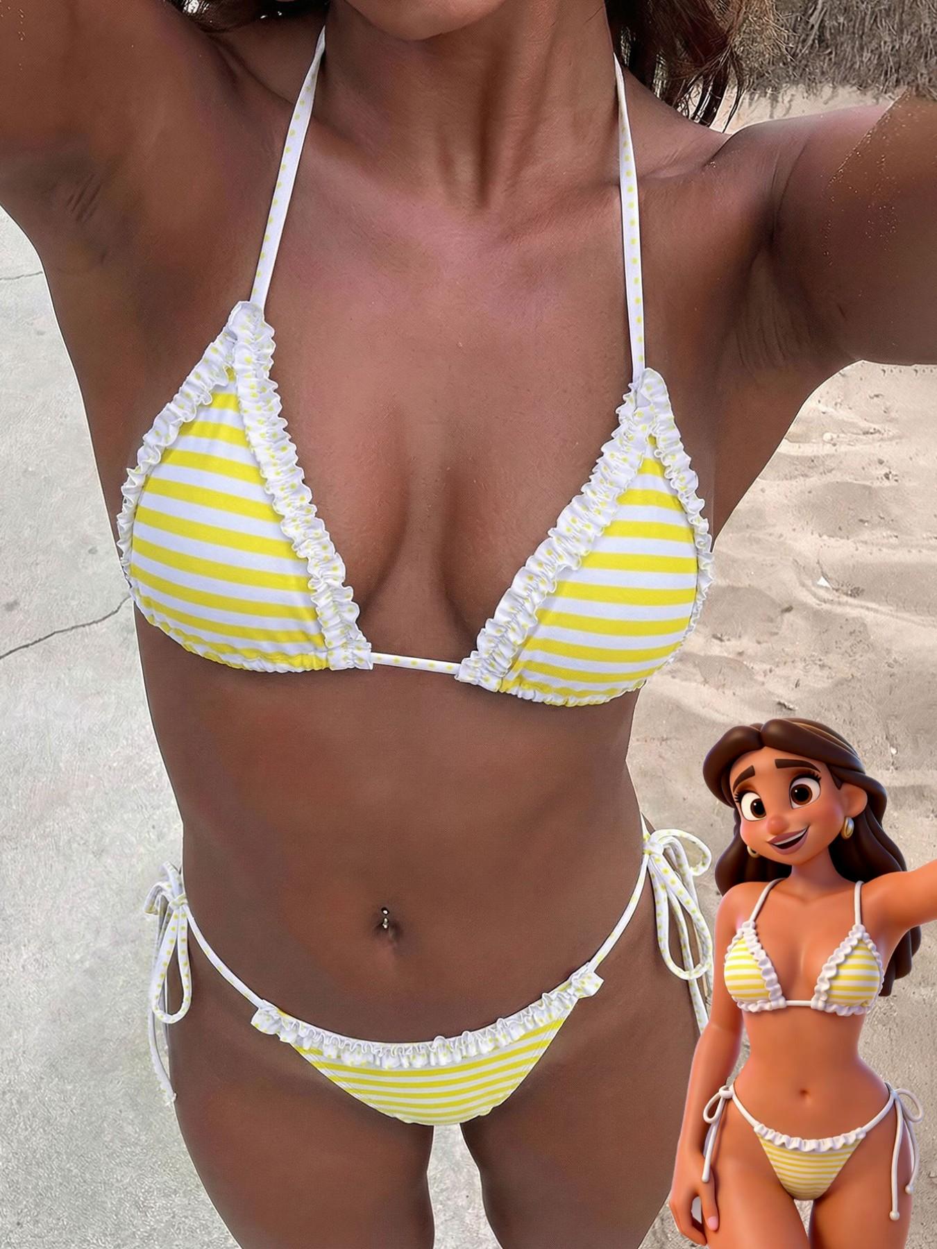 Two-piece Set Women's Gingham  Print Bikini Set, Casual Fashion Chic Swim Top & Swim Bottom Set for Beach Holiday Vacation, Ladies Swimsuit for All Seasons