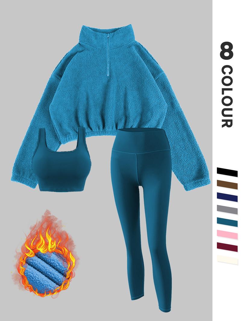 Women's Fleece-Lined Tracksuit Set, Cozy 3-Piece Outfits For Gym, Ideal Valentine'S Gift