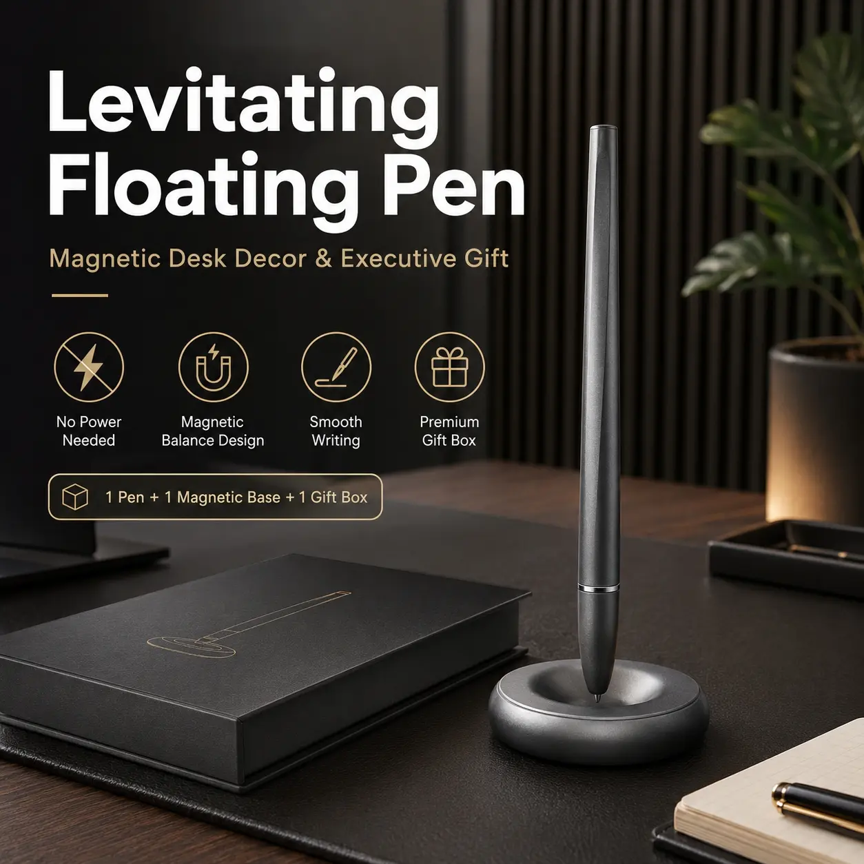 Levitating Floating Pen Magnetic Desk Decor,Premium Executive Hover Pen with Base and Balance Design,Creative Office Gadget Signature Writing Pen,Unique Business Gift for Managers,Colleagues,Corporate Events,Employee Appreciation and Workspace Decoration