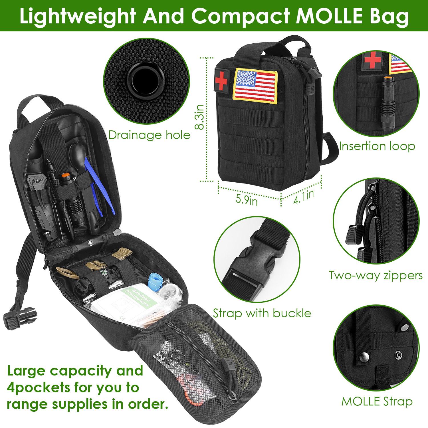47Pcs Emergency Survival Kit Survival EDC Gear Equipment Tool First Aid Supplies Kit Tools with Pouch for Hiking Hunting Disaster Camping Adventure,summervibes summerwins