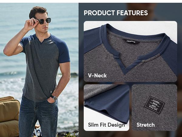 JMIERR Mens Muscle Slim T Shirt V-Neck Longline Henley Shirt Gym Workout Athletic Tee Shirts, men gifts