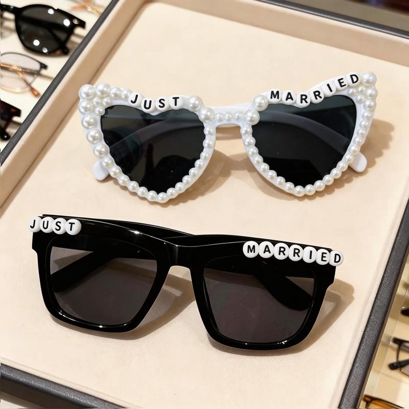 2pcs Heart-Shaped Bride and Groom Glasses Set, Artificial Design, Wedding Party Accessories, Bridal Shower Gifts, Couple Photo Props