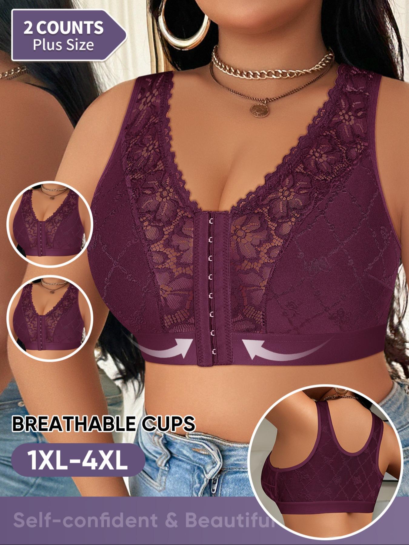 Plus Size Women's Wireless Bra Set, Full Coverage Soft Fabric, Medium Support, Casual Plain Design, Unlined, All Seasons, Supportive Bra