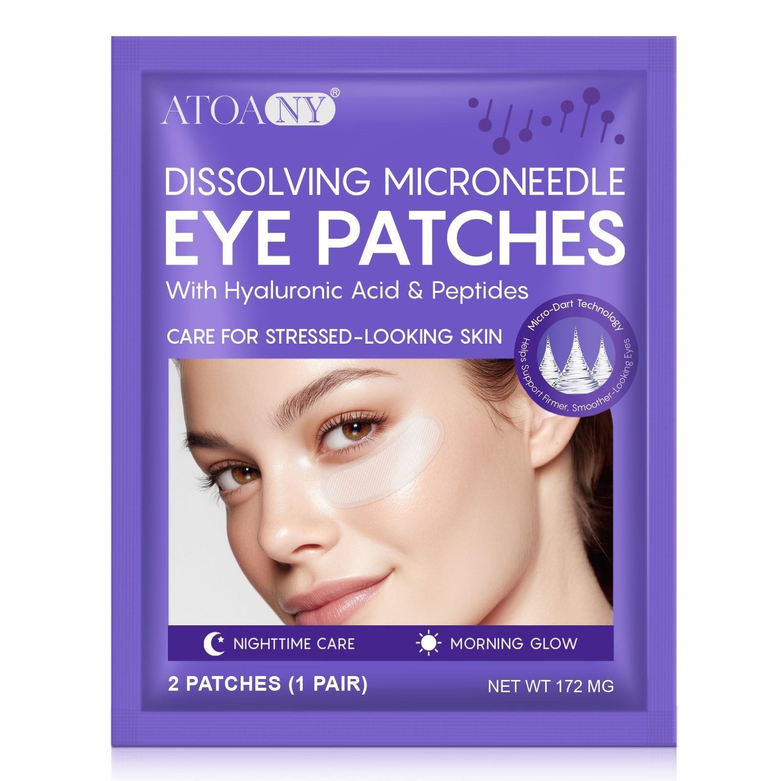 ATOANY Micro-Needle Eye Patches (2-pack), containing 2,000 micro-crystals, enhance skin contact and infuse the skin with nourishing ingredients. Use these eye patches while sleeping to keep the eye area hydrated all night long.