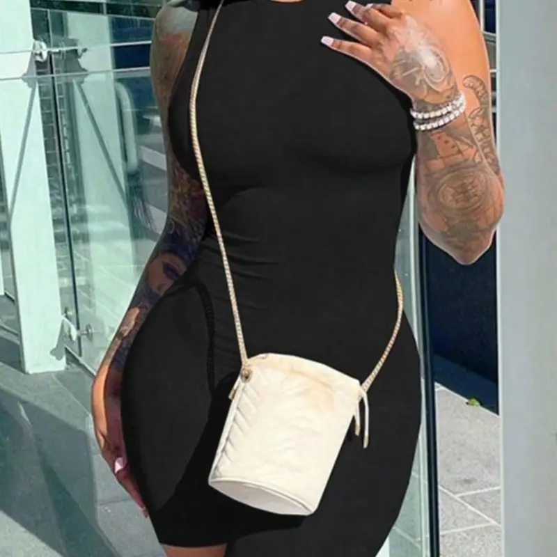 Plain Tight-Fitting Short Romper with Hidden Back Zipper, Casual Y2K Style Romper for Spring and Fall