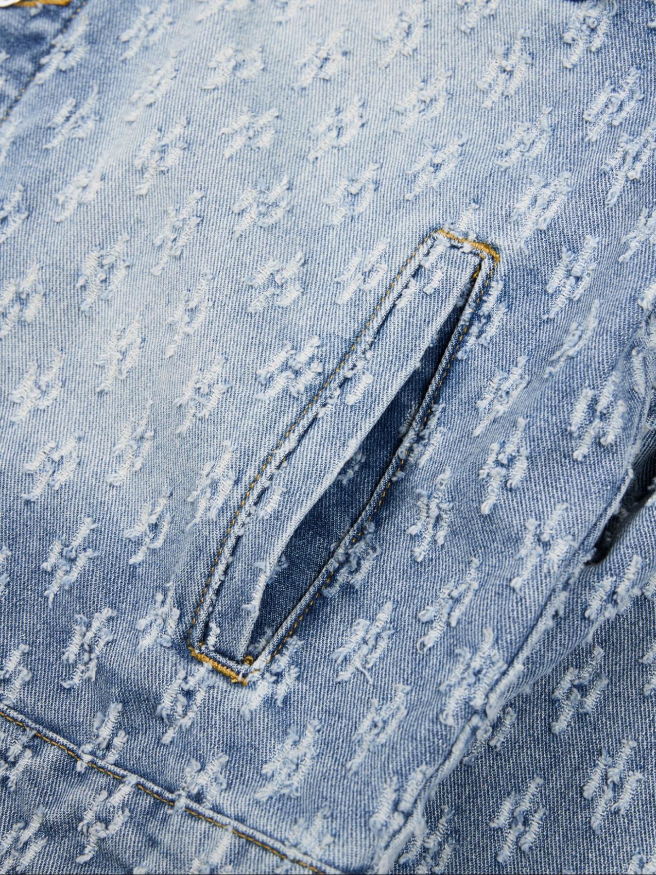 Men's Fashion Casual Washed Light Color Single Button Long Sleeve Collared Denim Jacket, Trendy Street Style Ripped Jean Coat for Outdoor Wear Gift