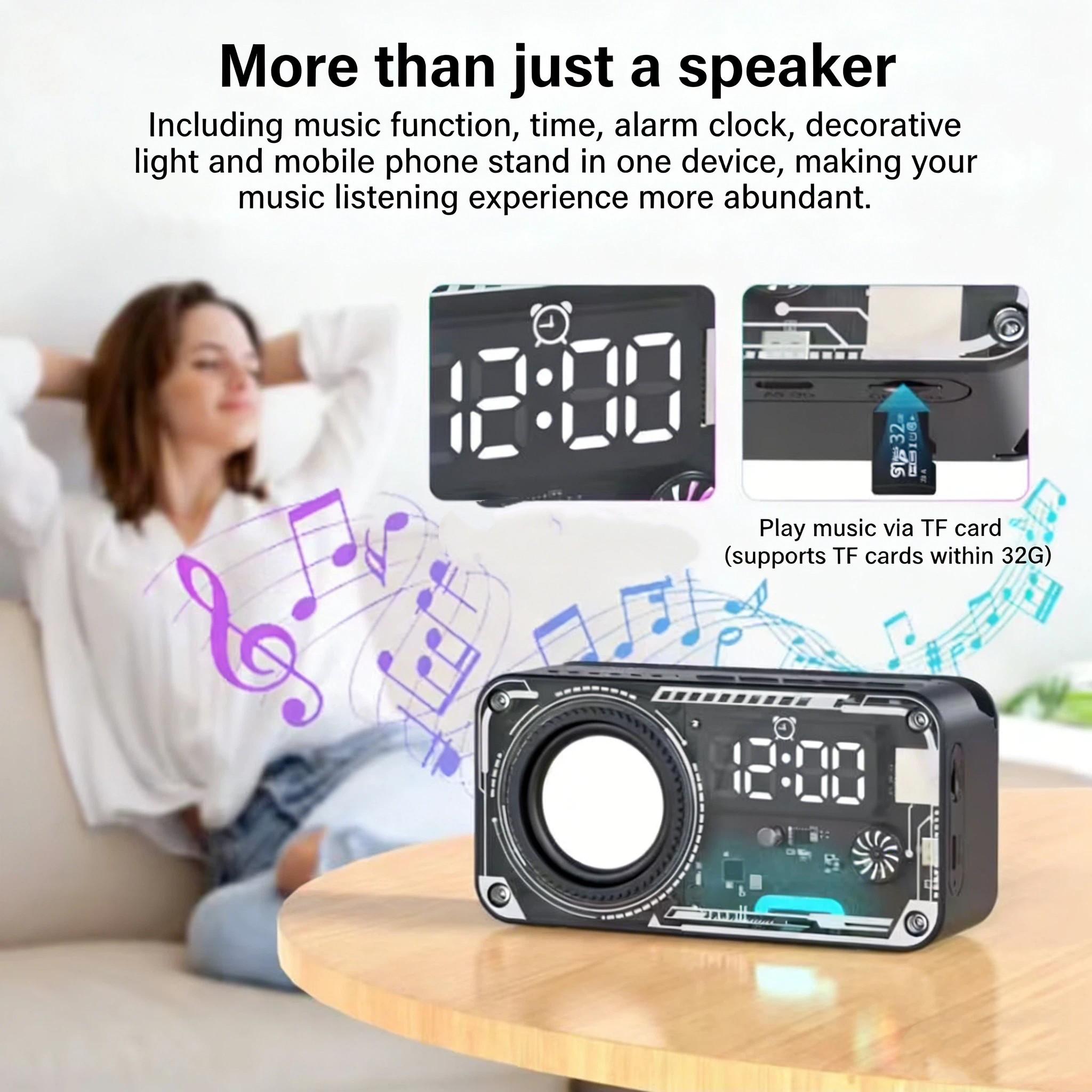 Transparent Wireless Bluetooth-compatible Speaker with Phone Stand, RGB LED Night Light, Portable Stereo Sound System, Long Battery, Perfect Gift