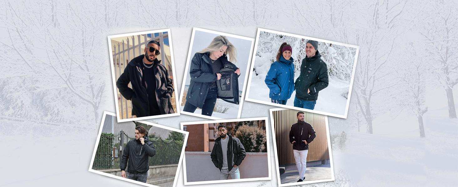 [Power Bank or Battery Pack Not included] Unisex 3-in-1 Puffer Coat Waterproof Heated Jacket with Massage Removable Warm Iiner Fleece Jackets