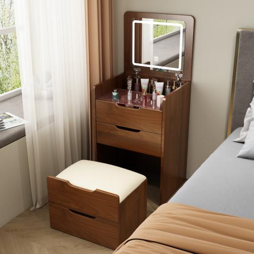 Bellemave 3-in-1 Vanity Desk with Flip Top Mirror, Small Makeup Vanity Set with Visible Glass Desktop, Compact Makeup Vanity with 3 Drawers, Cushioned Tool, Dressing Table for Bedroom, Xmas Christmas Gift - Furniture