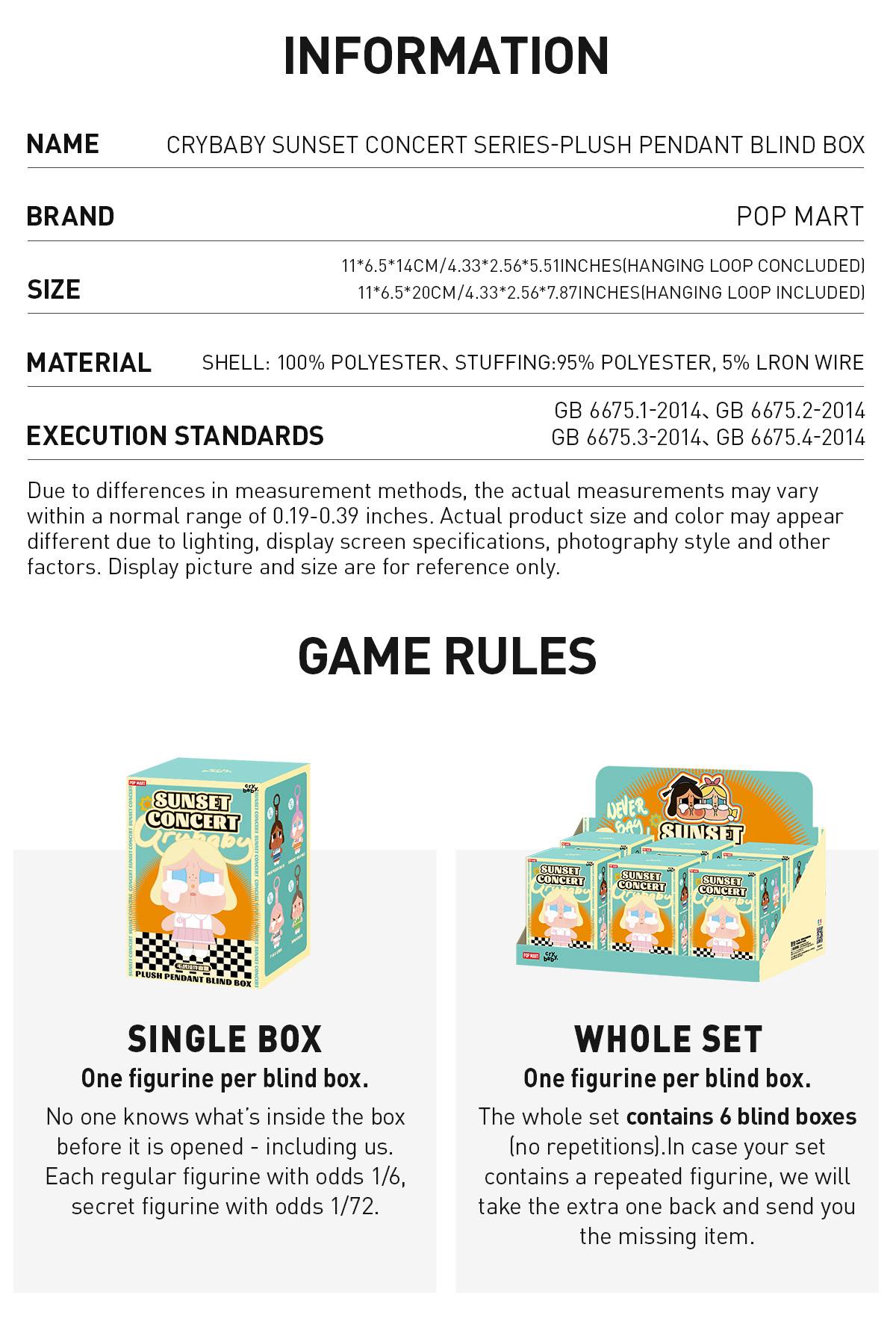 POP MART CRYBABY Sunset Concert Series-Plush Pendant Blind Box, Mystery Box
