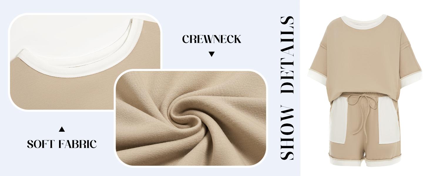 FISOEW Sports 2026 Summer Spring Women's Summer Two-Piece Sportswear Set, Loose Sweatshirt and Shorts, Casual Color-Blocking Breathable Loungewear Set, New Autumn Collection, SpringStatements