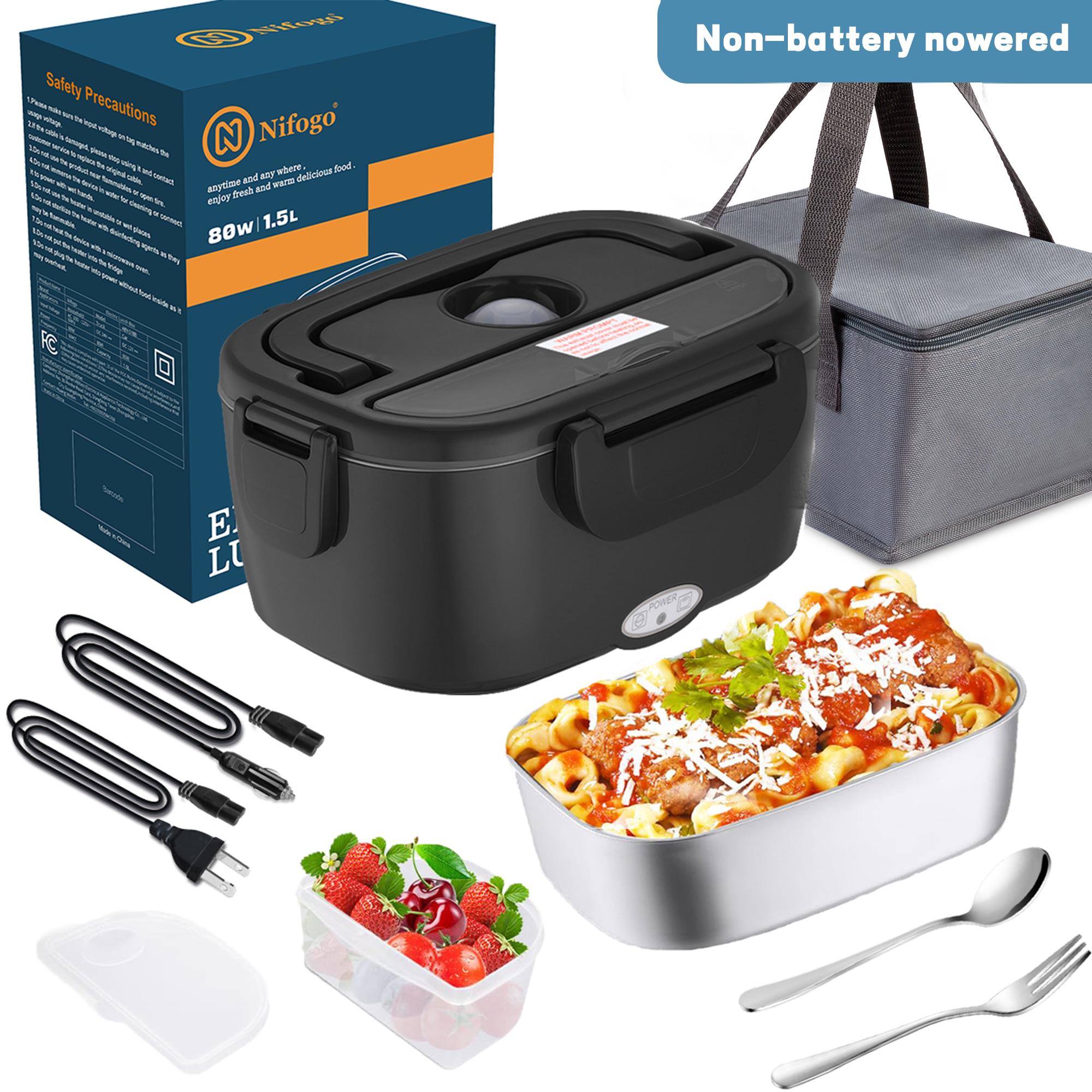 Black Friday Electric Lunch Box 1.5L/1.8L Stainless Steel 12V 24V 110V Food Warmer with Fork Spoon Bag Leak Proof for Car Truck Home Work 80W Black