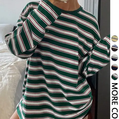 Women's Striped Long Sleeve Round Neck Loose Fit T-Shirt, All Seasons Fashion, Comfortable Casual Wear, Casual College Style, Perfect for Daily Use