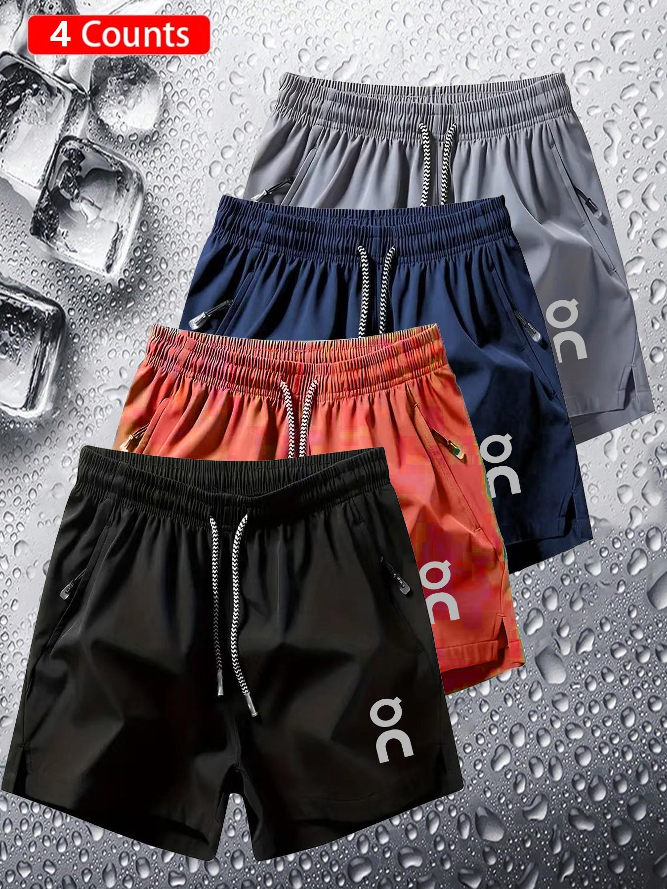 4-Pack Outdoor Casual Ice-Feel Athleisure Shorts, Daily Commute Wear, Trendy Sporty Style, Slim-Fitting Print Design, Unisex Comfortable Set, outdoor sports shorts, Fashionable Summer Shorts