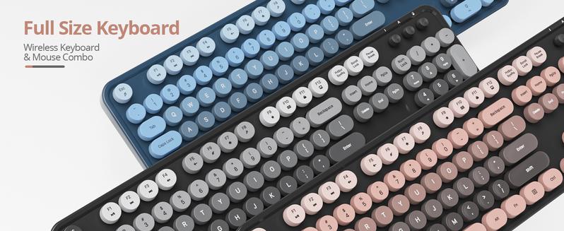 Wireless Keyboard and Mouse Combo, Cute Keyboard and Mouse, Full Size Typewriter Keyboard with Number Pad, Retro Round Keycaps, USB 2.4GHz Connection for Windows PC Laptop