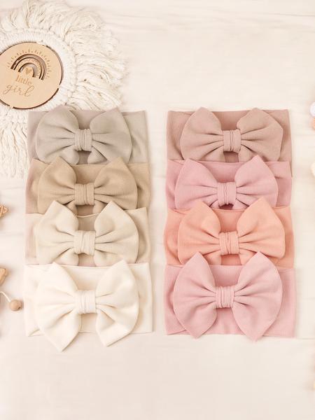 ​8 PCS Oversized Bow Headbands for Infants, Buttery Soft & Lightweight for Everyday Use, Gentle Stretch Ribbed Headwrap for Newborn Photography Props