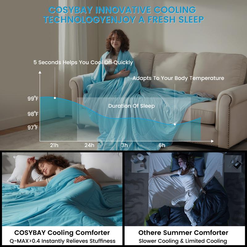 Cosybay Cooling Comforter King Size for Hot Sleeper and Night Sweats, Reversible Grey Cooling Blanket Queen Size,  Breathable Summer Quilt, Lightweight Soft Breathable Silky satin,Q-Max>0.4 Arc-Chill,Pet & Outdoor Summer Cooling Blanket