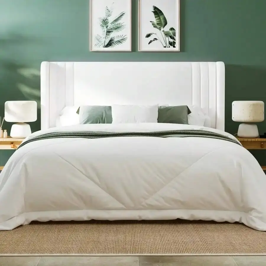 Vertical Tufted Winged Back Headboard for Bed with Platform Frame - King/Queen Size, 8" Discreet Storage Space, 800-lb Support, Heavy Duty, No Box Spring Needed, Easy Setup & Assembly, Classic Modern Bedroom Furniture (White Velvet, Black Faux Leather),so