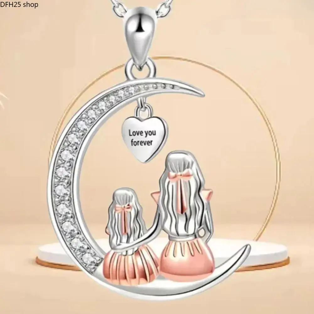 Mother Daughter Heart Pendant Necklace, Interlocking Heart Jewelry with Meaningful Family Design for Women, Moms and Daughters to Wear Daily