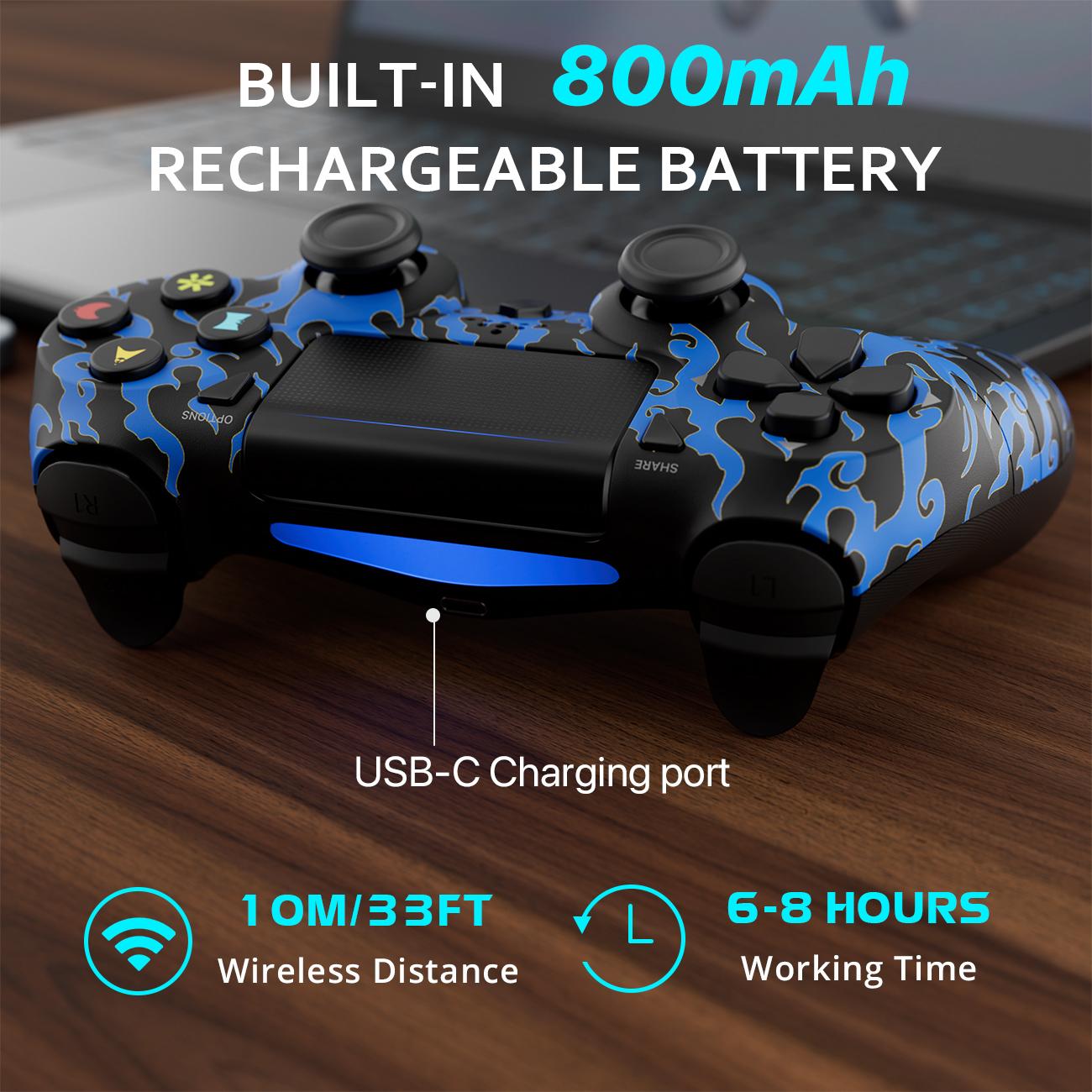 ISHAKO Wireless Game Controller for PS4/PS3/PC/Android/iOS with Double Vibration, Motion Sensing, Touchpad, Speaker, Type C, Console, PS414 Blue