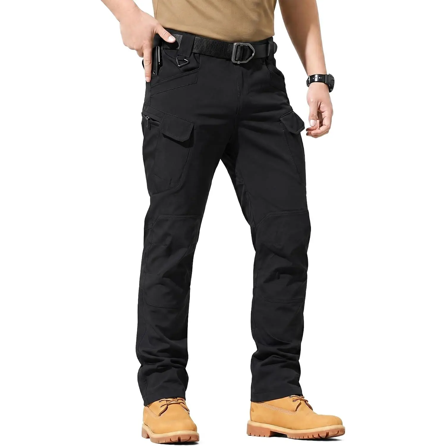 Men's Tactical Work Cargo Pants - Elastic Waist, Multi-Pocket, Water-Resistant Ripstop, Lightweight Breathable Quick-Dry 4-Way Stretch Fabric, Machine Wash for Hiking Climbing