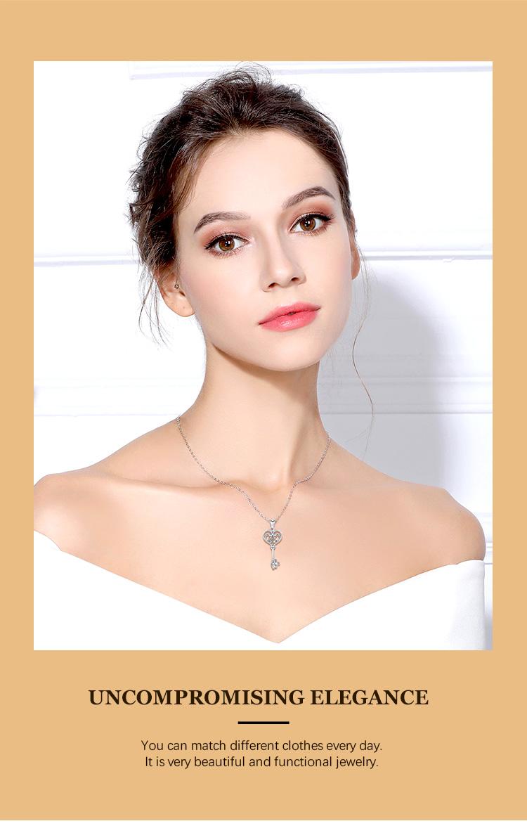 Solid 925 Sterling Silver Infinite Love Key Pendant for Women, Eternal Romance Two Hearts Necklace With Chain, Perfect Jewelry Gift for Her