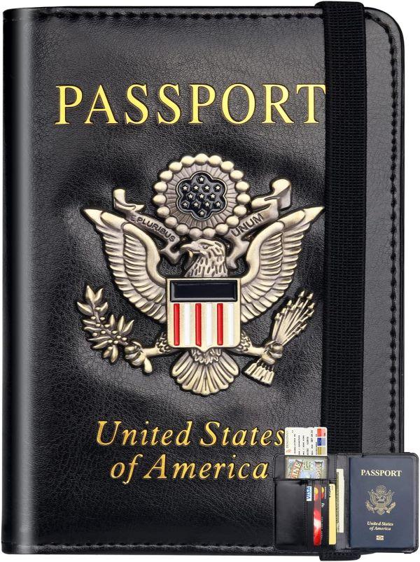 Minimalist RFID Blocking Passport Holder Wallet Cover Case for Women Men Family 3D Metal US Logo PU Leather Travel Wallet with Multiple Pockets Minimalist RFID Blocking Passport Holder Wallet Cover Case for Women Men Family 3D Metal US Logo PU Leather Travel Wallet with Multiple Pockets