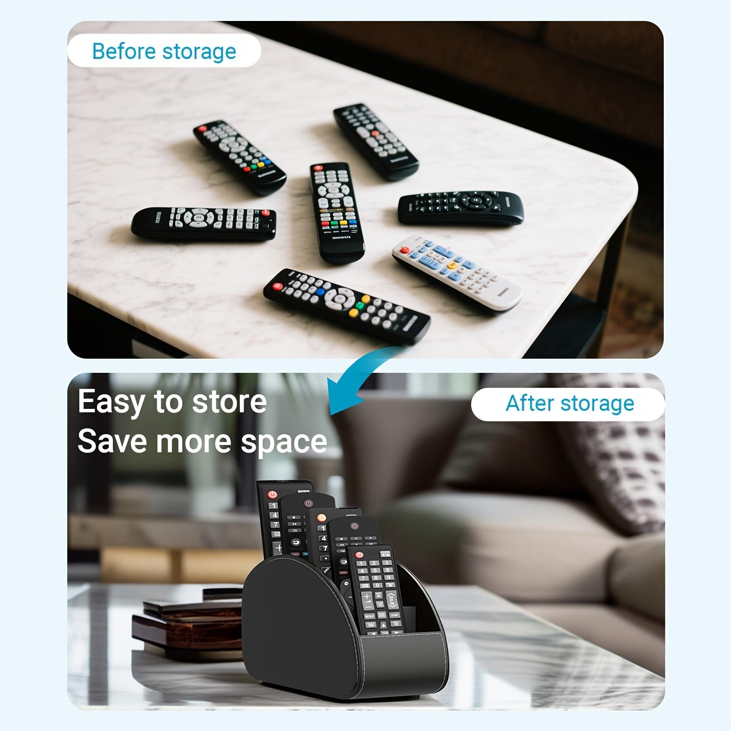 5-Compartment PU Leather Remote Control Holder - Luxury Desk Organizer for TV, Media Players & Office Supplies