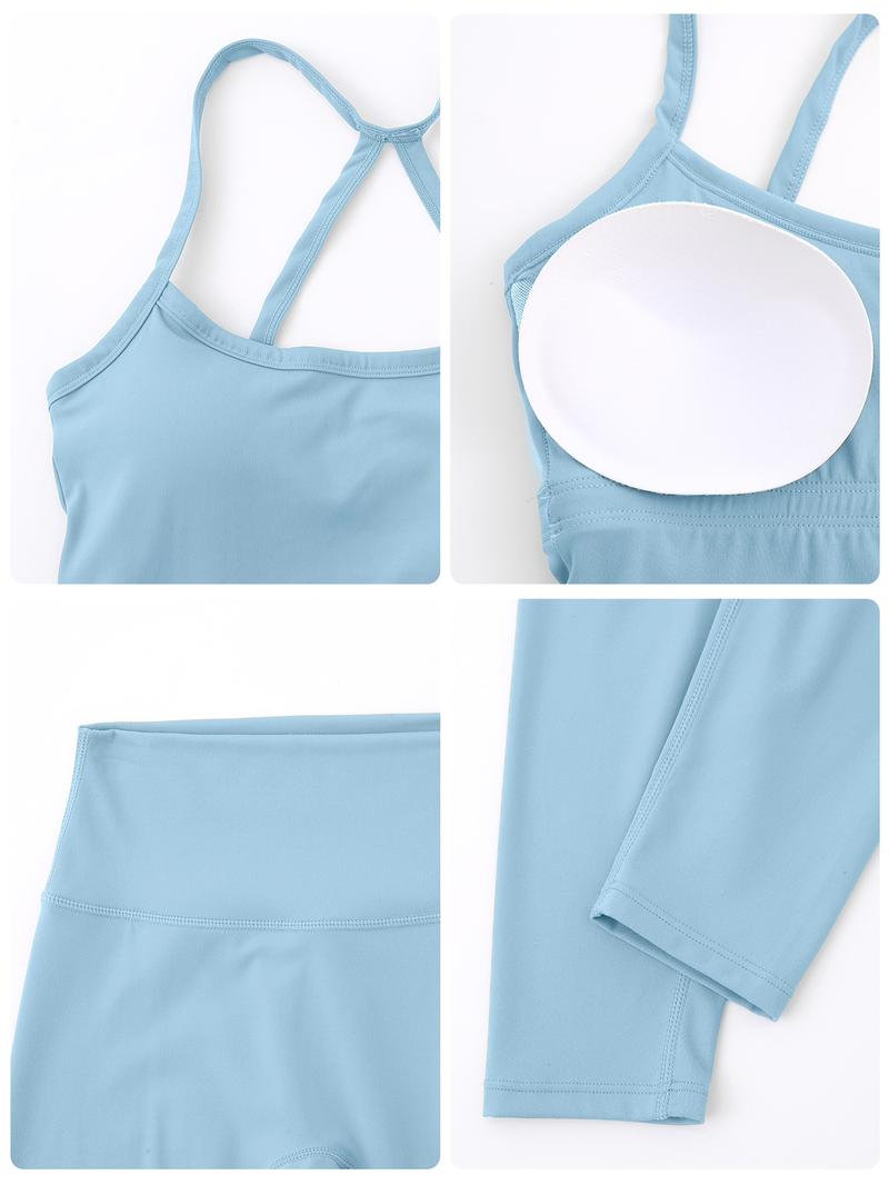 2 Piece Women's Tank Top and High Waist Pants Set, Gym Yoga Outfit, Removable Padding and Breathable Design for Yoga and Fitness, Tight-Fitting Outdoor Sport