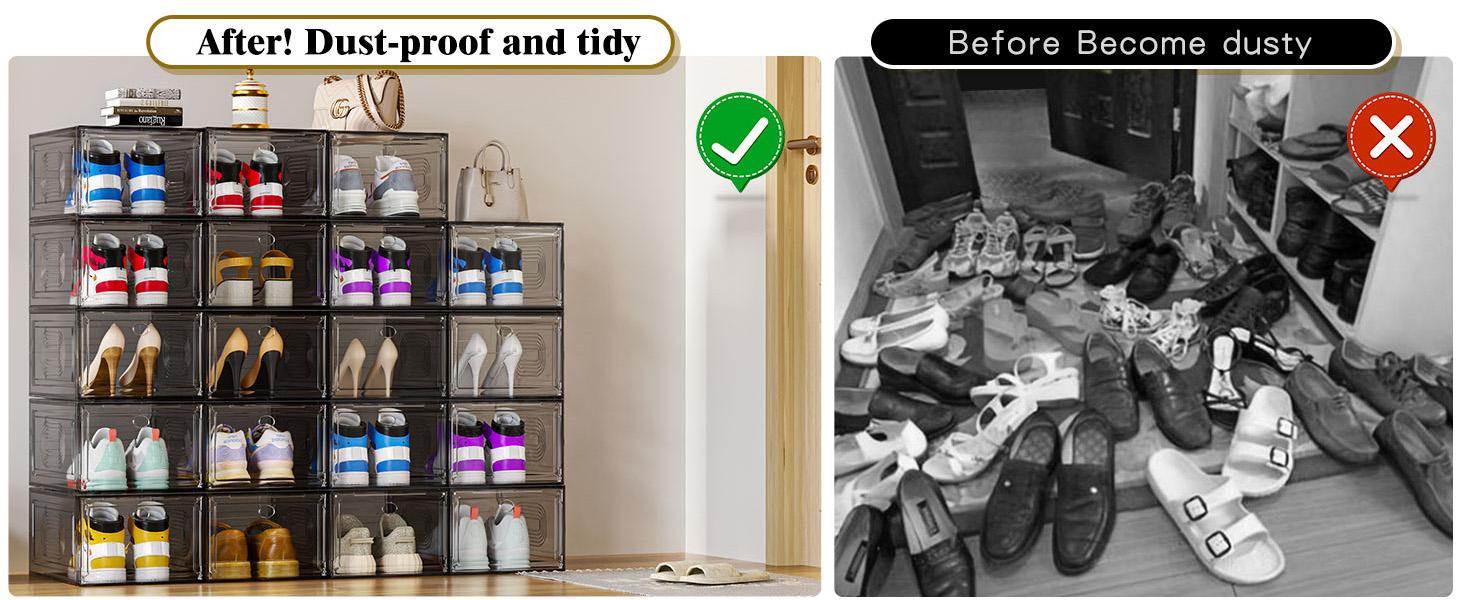 7CODE Thicken & Sturdy 12 Pack Stackable Shoe Organizer White Plastic Storage Box for Sport Sneaker Display Upgraded Sturdy Shoe Container Room Set