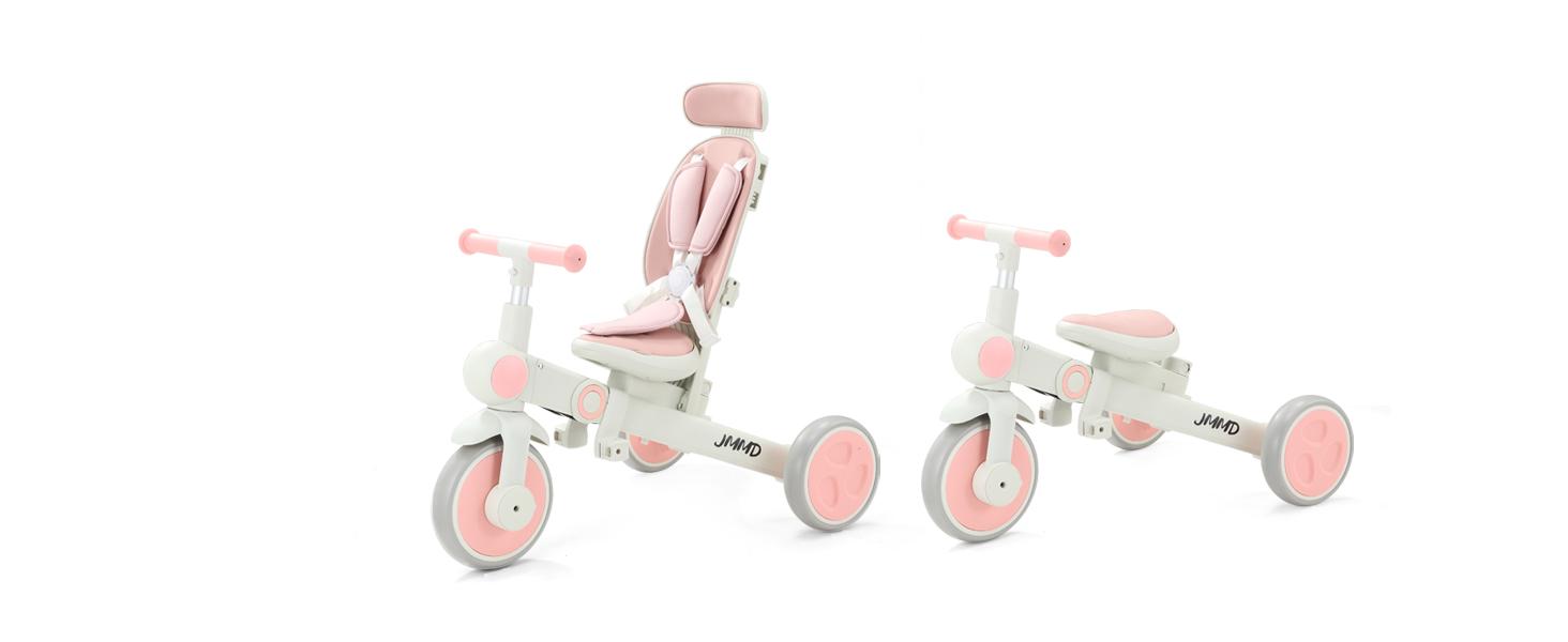 JMMD Baby Tricycle, 7-in-1 Multifunctional Kids Trike with Adjustable Parent Handle, Safety Harness & Wheel Brakes, Removable Canopy, Stroll Trike for Boys & Girls Ages 18 Months-5 Years Lightweight Stroller Lightweight Travel Stroller