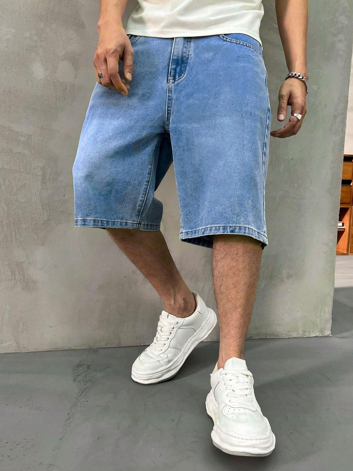 Men's Solid Color Plain Denim Fabric Shorts, Regular Fit Classic Casual Streetwear Comfy Fashion Basic Shorts for Daily Wear, Men's Bottoms Menswear for All Seasons Men's Solid Color Plain Denim Fabric Shorts, Regular Fit Classic Casual Streetwear Comfy Fashion Basic Shorts for Daily Wear, Men's Bottoms Menswear for All Seasons