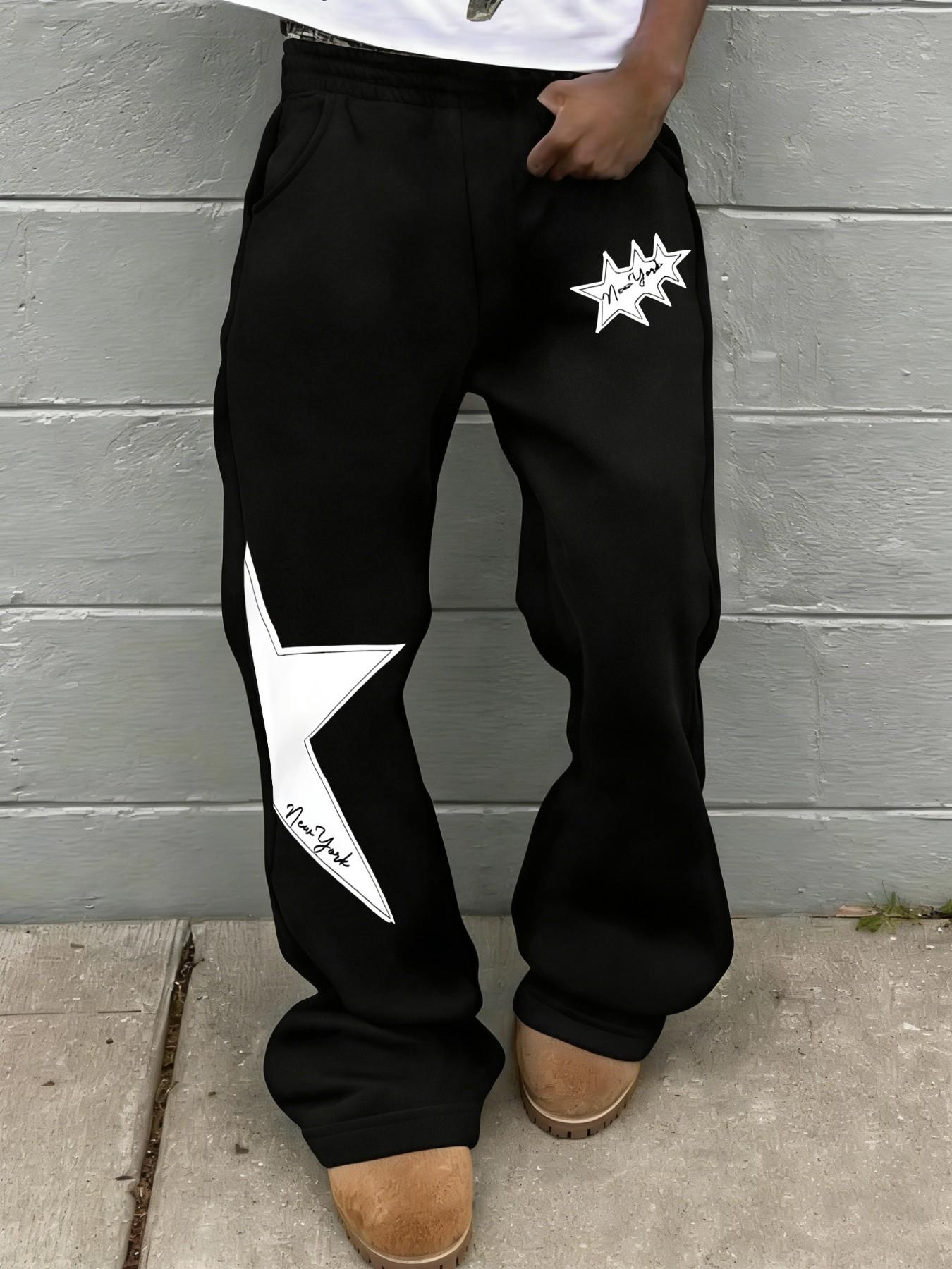 Men's Fashion Streetwear Loose Fit Sweatpants with Side High-Grade Print, Comfortable Breathable Fabric for Summer Everyday Wear