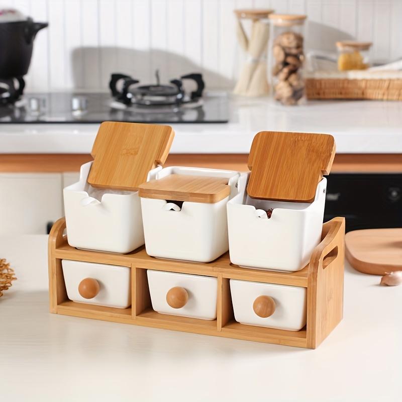 Scandinavian Minimalist Seasoning Box Set Home Spice Jars Ceramic Condiment Bottles Storage Container Kitchen White Rack with Shelf