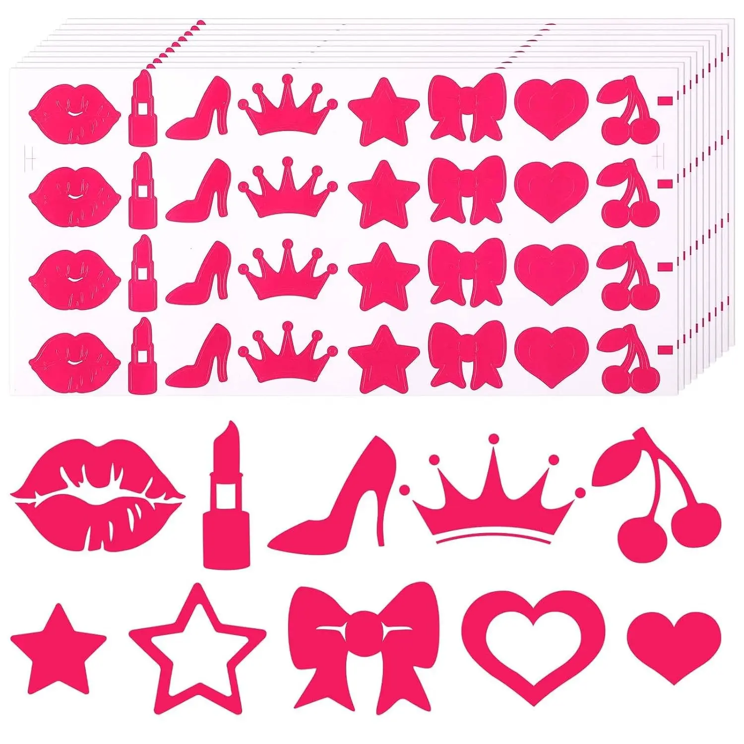 320pcs Tanning Stickers, Cute Sunbathing Stickers (8 Styles) | Self Adhesive Tanning Heart Lips Bow Star Cherry Sun Tan Stickers Decals for Body Summer Beach