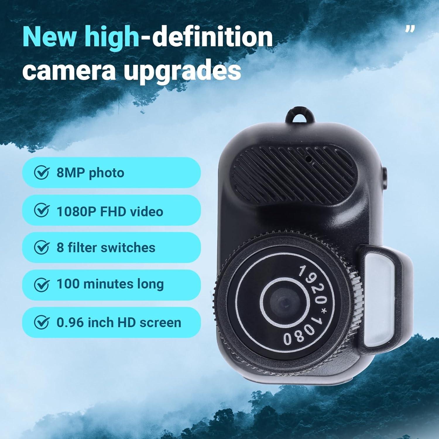 HD 1080P Mini Camera Y3000 Retro Keychain Camera, 0.96 Inch HD Screen, Long Battery Life, Includes 8GB TF Memory Card
