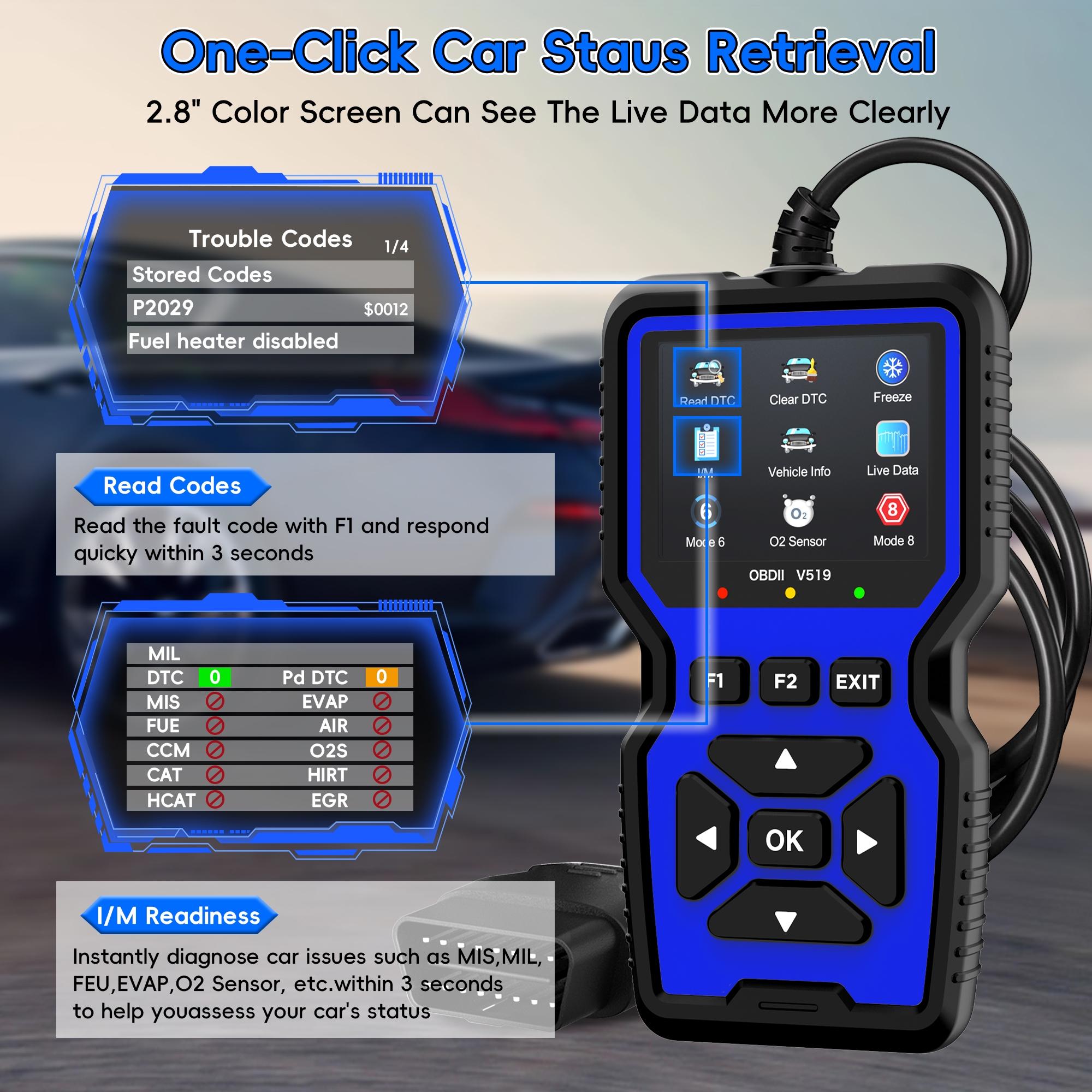 Enhanced Obd2 Scanner Diagnostic Tool, Engine Code Reader Reset, Smoke Check, Real-Time Data, Car Code Reader for All Obdii/eobd Vehicles, Automotive Scan Tool