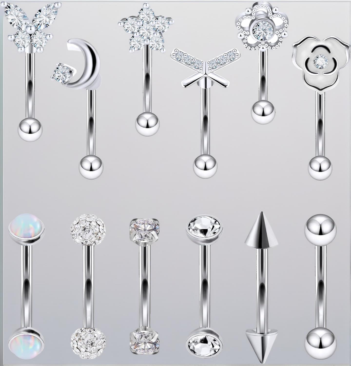 16G Curved & Straight Barbells for Eyebrow & Lip - 6MM, 8MM, 10MM Surgical Steel. Hypoallergenic Piercing Jewelry for Vertical Labret, Helix. Internally Threaded, for Men & Women