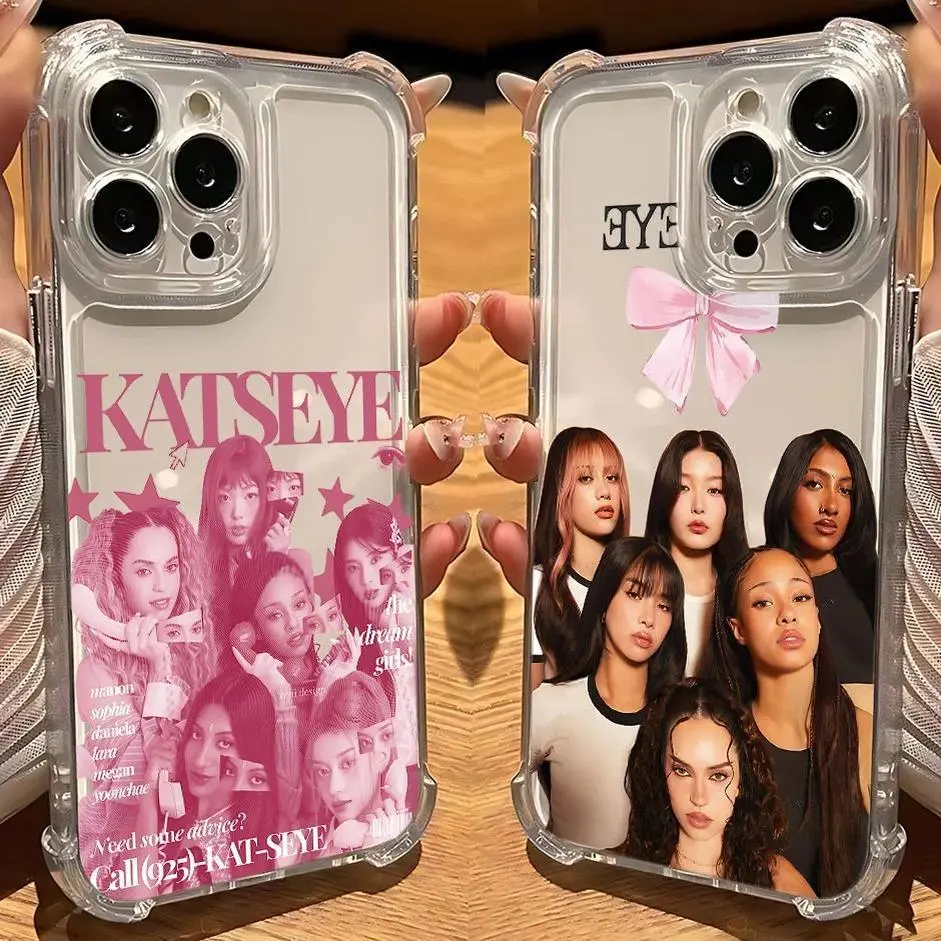 Hot Kpop K-KATSEYES Cute Pink Phone Case For iPhone 17 Promax 17E 16 15 14 13 12 11 Pro Max 17Air Plus  Anti-Fall   Protective  Transparent shockproof protection tpu smartphone Soft silicone Back Cover