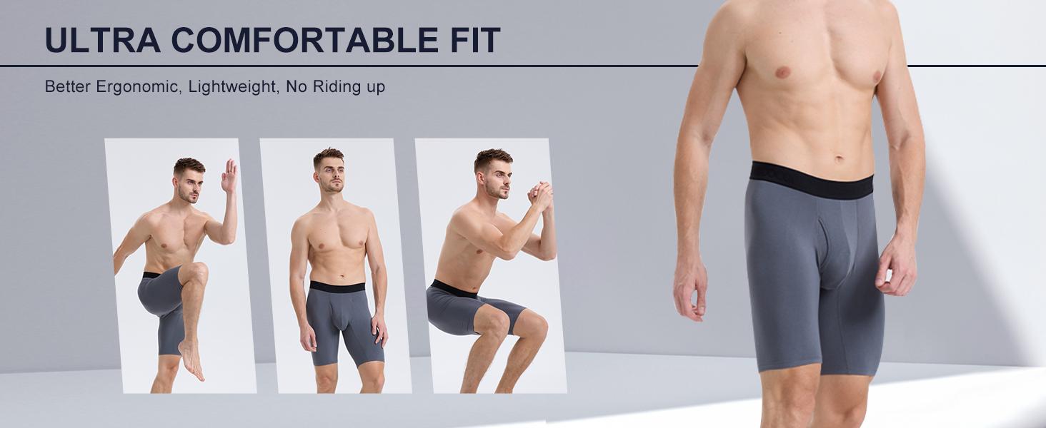 BAMBOO COOL Men's Boxer Briefs Long Leg Performance Sports Breathable Underwear for men Gym Wear Gymswear