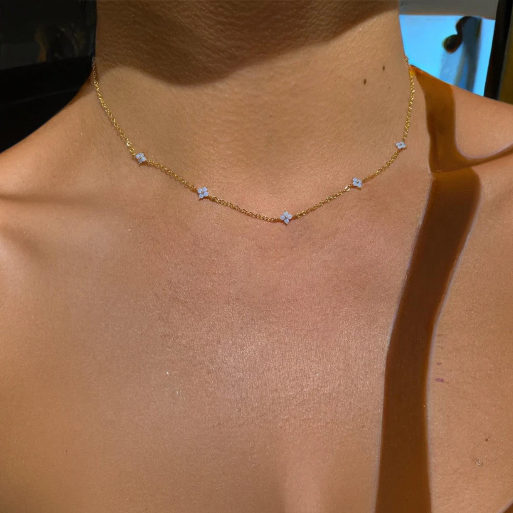 Dearmay New Year Necklace for Women Dainty Chain Necklace Station Choker Necklace Non Tarnish Small Cute Clover Flower Necklaces Greenish Spring Dearmay New Year Necklace for Women Dainty Chain Necklace Station Choker Necklace Non Tarnish Small Cute Clover Flower Necklaces Greenish Spring