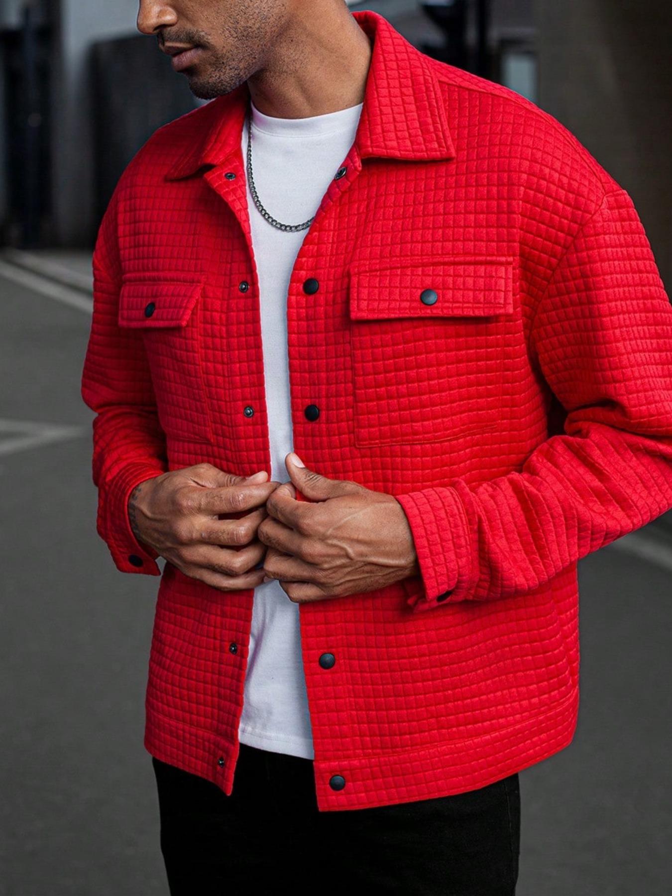 Men's Stitched Jacket with Snap Pockets, Loose Fit Casual Shirt Style, Perfect for Fall Season, Stylish Men's Outerwear Coats