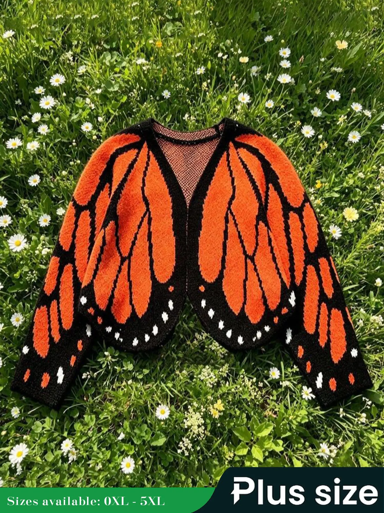 Plus Size Women's Trendy Butterfly Wings Knitted Cardigan, Front Open V Neck, Bat Sleeve Short Design, Casual Fashion Knit Coat for Vacation Parties